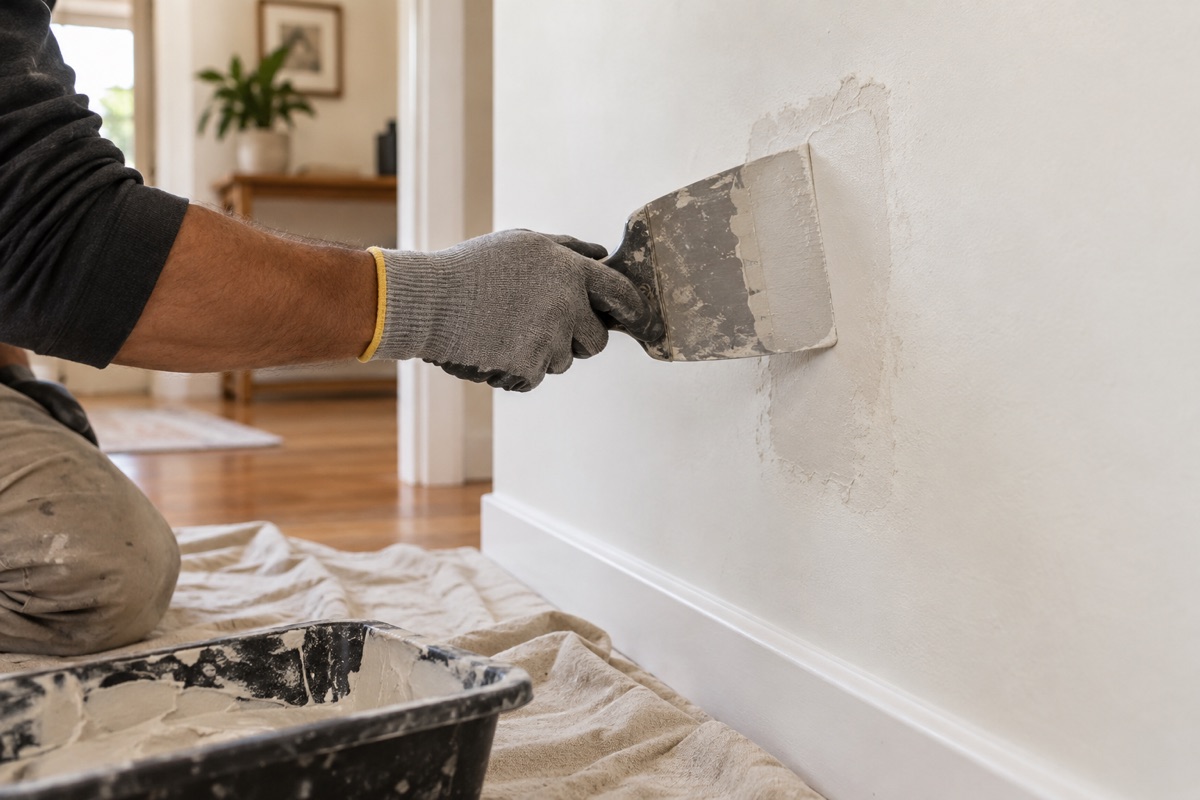 Illustration of a small plaster wall repair